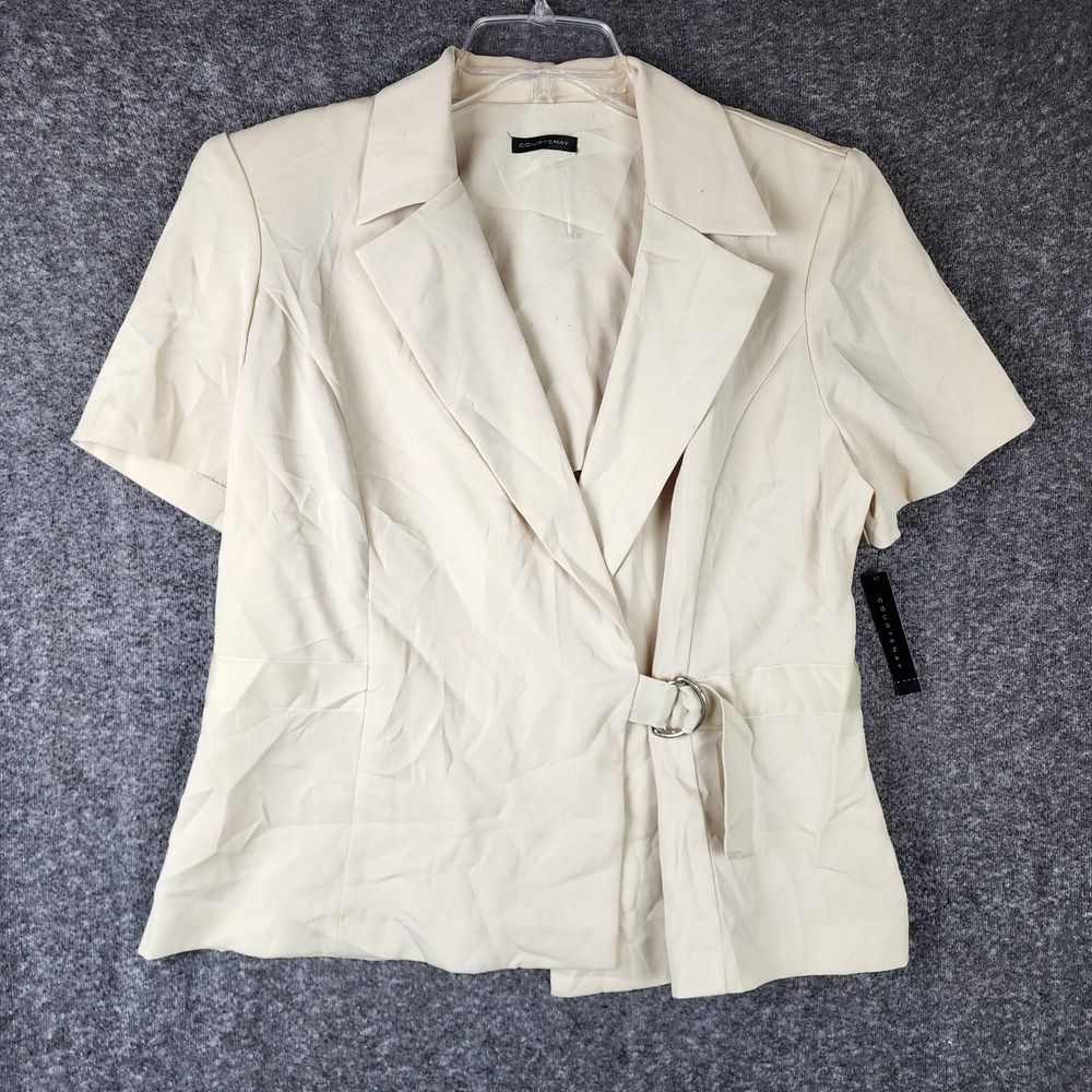Courtenay Blazer Women 14 Short Sleeve Wrap D-Ring Cream Business NEW
